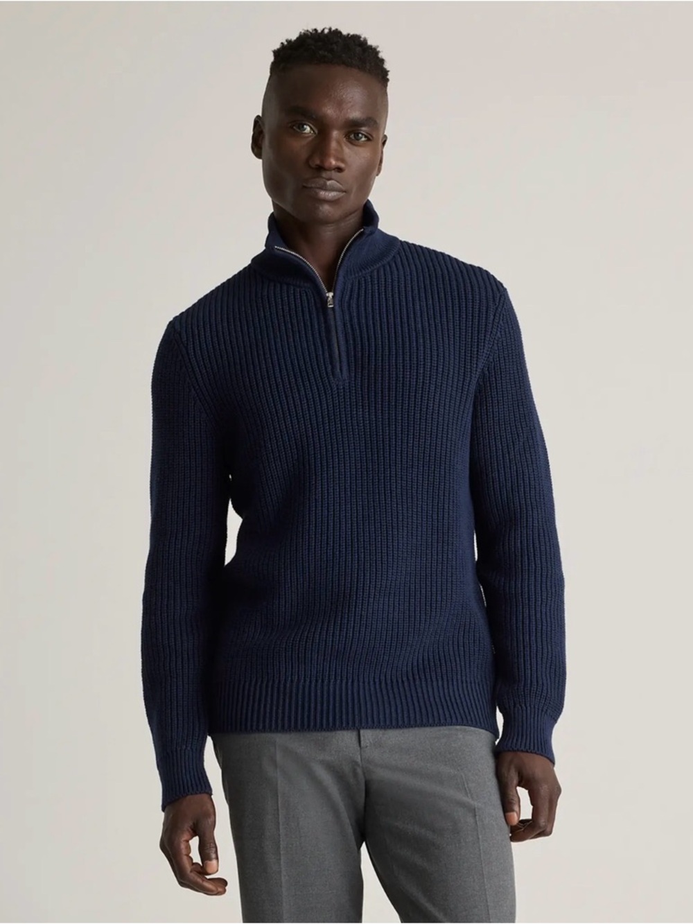 Quince Men's Organic Cotton Quarter Zip  Sweater in Navy Size X-Large 0426
